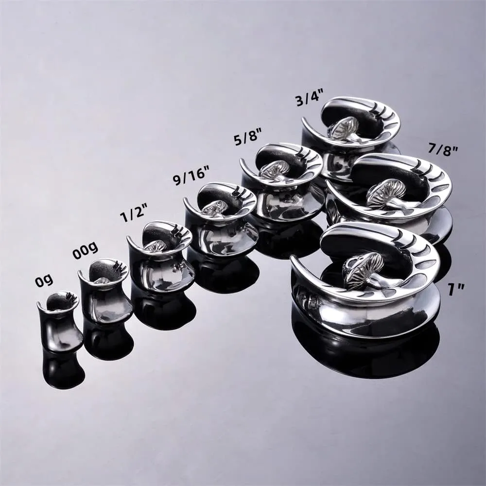 PUNKYOUTH 1 Pair Mushroom Opening Saddle Plugs Ear Gauges Double Flared Tunnels Elegant Classic Silver Ear Hanger Stretcher Piercing 8mm-25mm