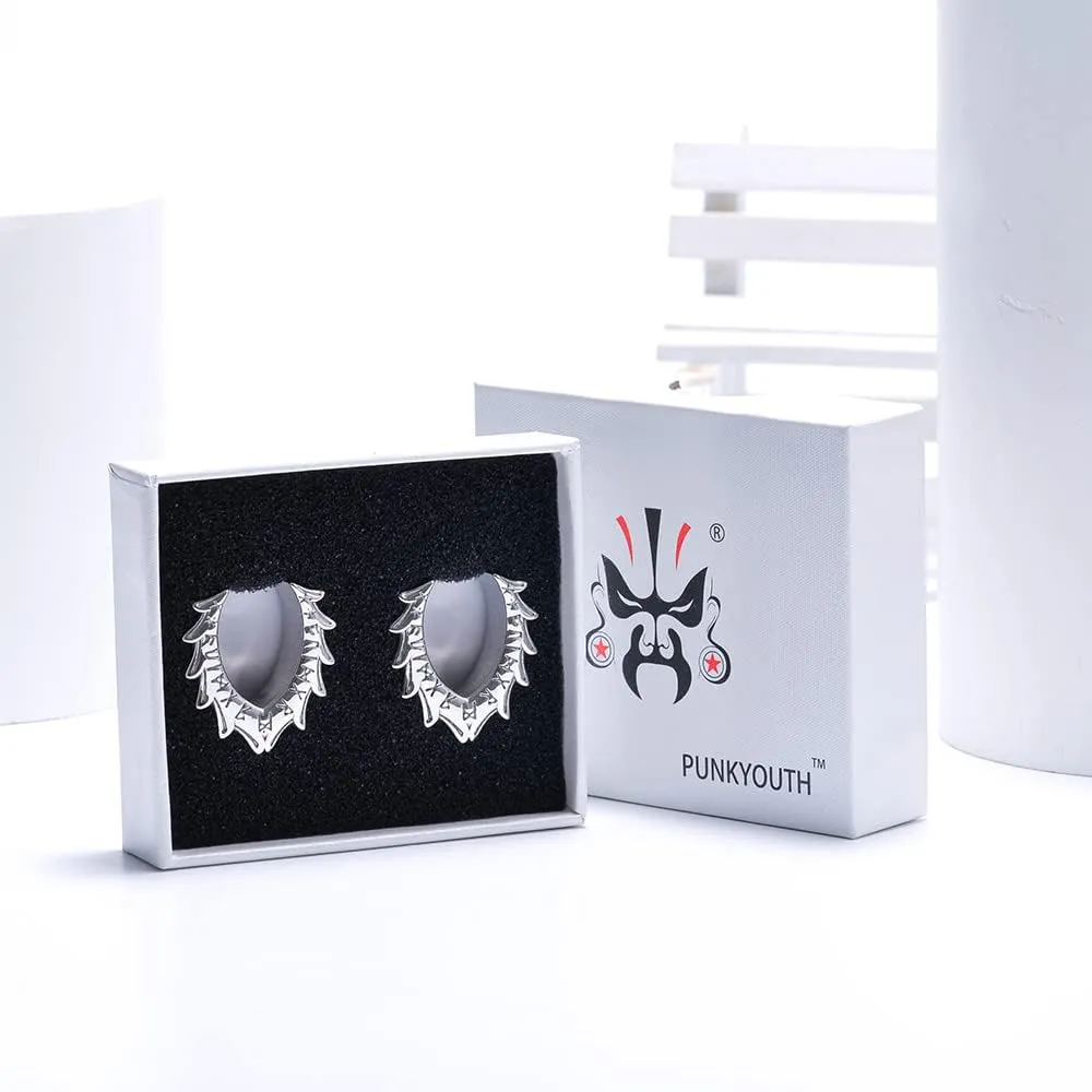 PUNKYOUTH 2PCS Opening Ear Gauges Gold Floral Ear Stretchers Hangers Stainless Steel Saddle Plug and Tunnels For Ear Double Flared Piercings 0g to 1 inch