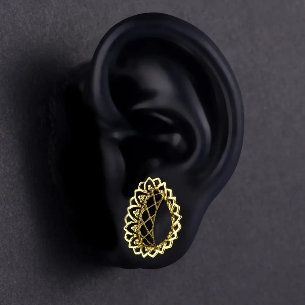 PUNKYOUTH 2PCS Single Flared Ear Gauges Hollow Plug Tunnels For Stretched Ears Spider Web Brass Saddle Expander Piercing Jewelry 0g-1"