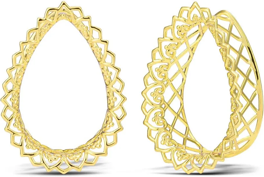 PUNKYOUTH 2PCS Single Flared Ear Gauges Hollow Plug Tunnels For Stretched Ears Spider Web Brass Saddle Expander Piercing Jewelry 0g-1"