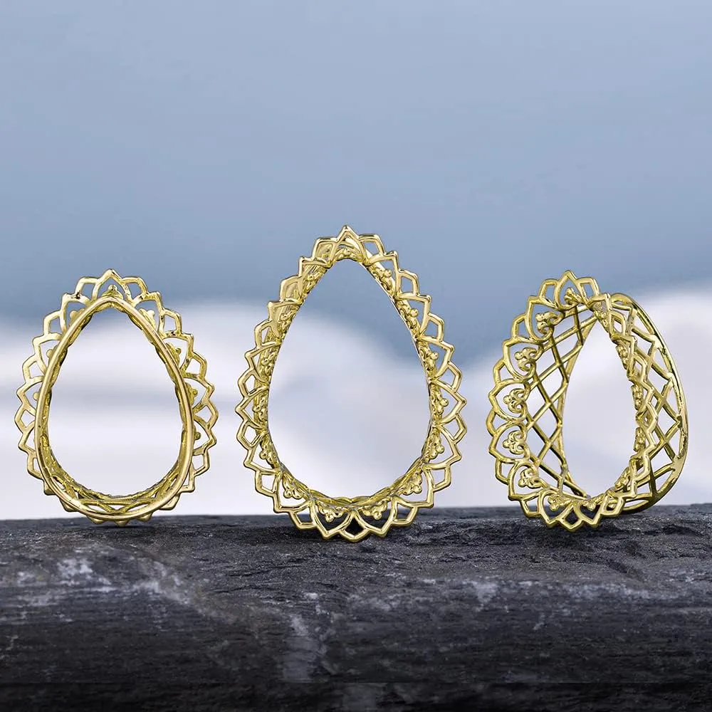PUNKYOUTH 2PCS Single Flared Ear Gauges Hollow Plug Tunnels For Stretched Ears Spider Web Brass Saddle Expander Piercing Jewelry 0g-1"