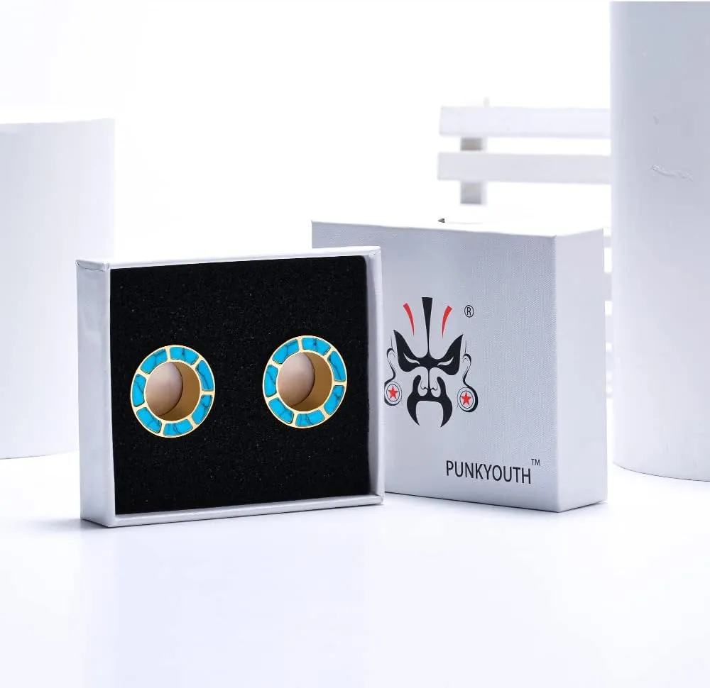 PUNKYOUTH Blue Turquoise Stainless Steel Ear Flesh Tunnels Screw Fit Ear Gauges Stretcher Expander Piercing Jewelry