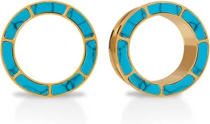 PUNKYOUTH Blue Turquoise Stainless Steel Ear Flesh Tunnels Screw Fit Ear Gauges Stretcher Expander Piercing Jewelry