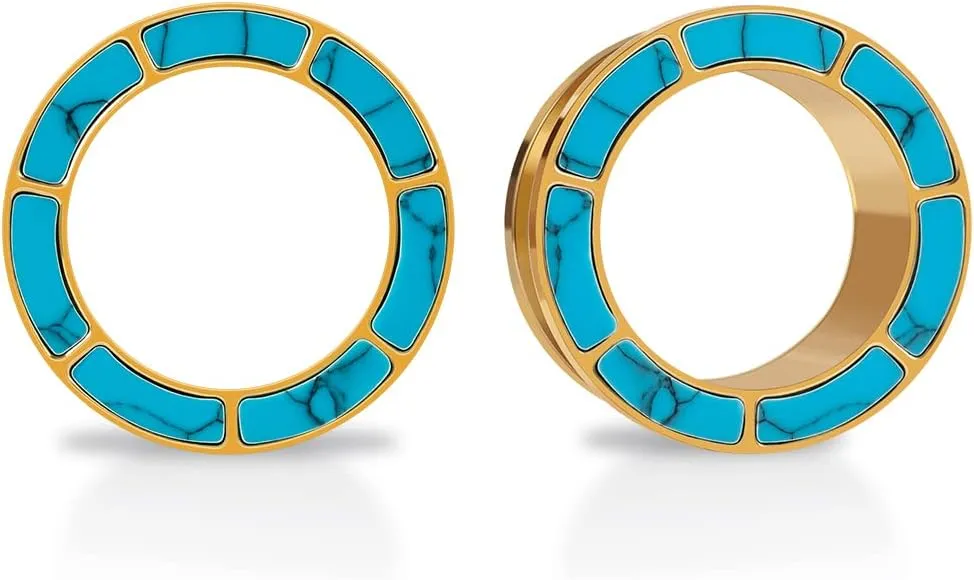 PUNKYOUTH Blue Turquoise Stainless Steel Ear Flesh Tunnels Screw Fit Ear Gauges Stretcher Expander Piercing Jewelry