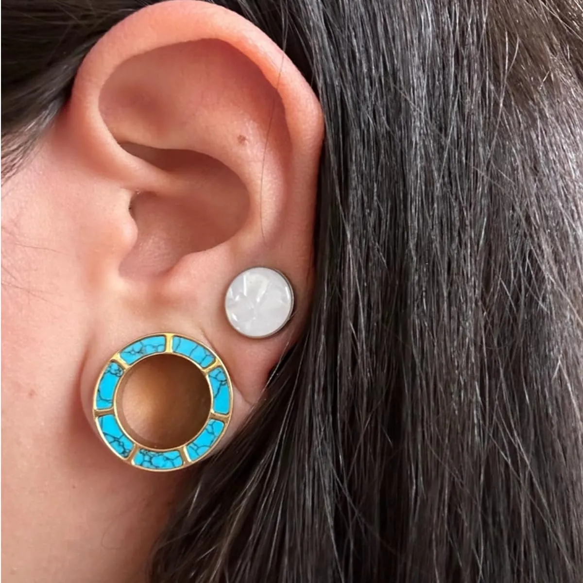 PUNKYOUTH Blue Turquoise Stainless Steel Ear Flesh Tunnels Screw Fit Ear Gauges Stretcher Expander Piercing Jewelry