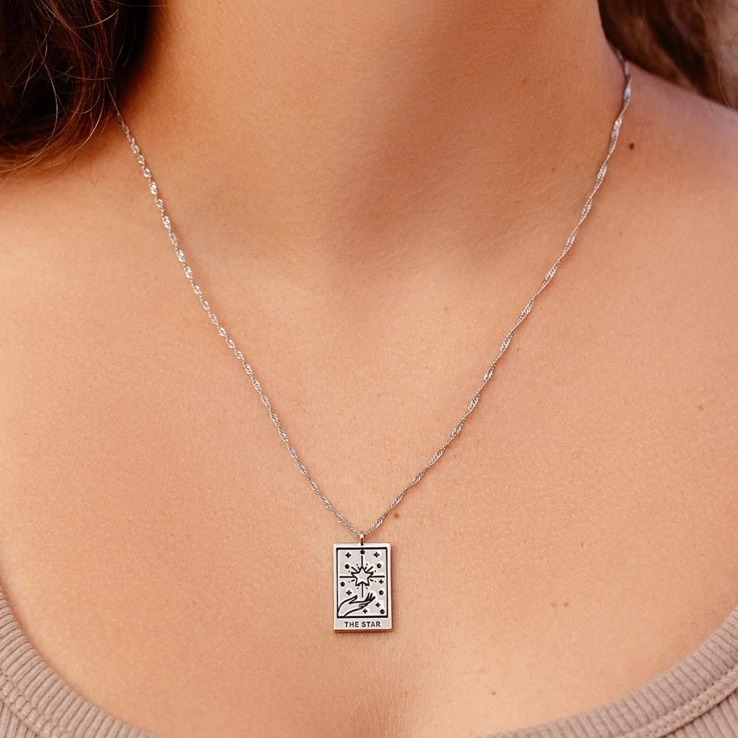 Pura Vida 18" Silver or Rose Gold Tarot Pendant Necklace - Handmade Statement Necklace with Silver or Rose Gold Chain - Long Necklaces, Boho Jewelry for Women - 3" Extender