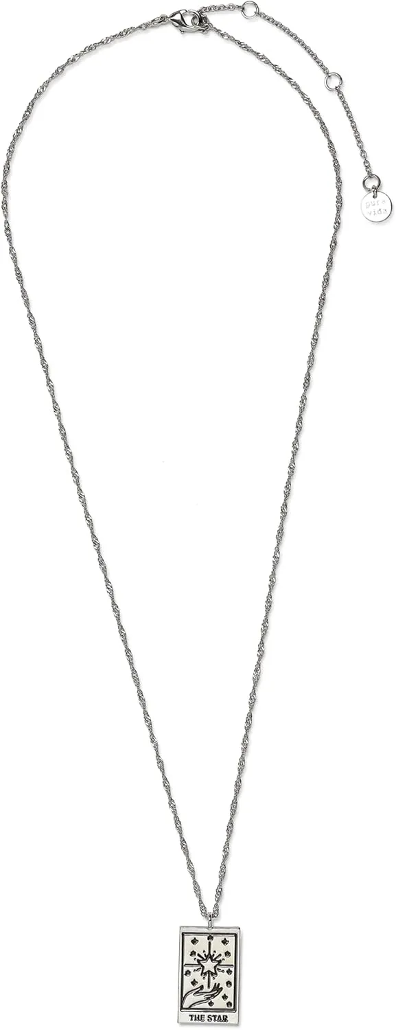 Pura Vida 18" Silver or Rose Gold Tarot Pendant Necklace - Handmade Statement Necklace with Silver or Rose Gold Chain - Long Necklaces, Boho Jewelry for Women - 3" Extender