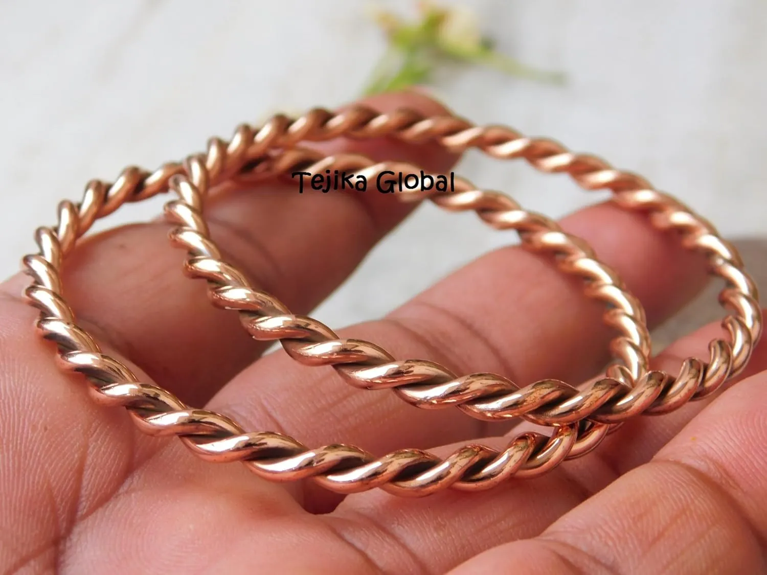 Pure Copper Twisted Tensor Bangle Set 2, Solid Copper Bracelets for Men and Women, Handmade Health Jewelry