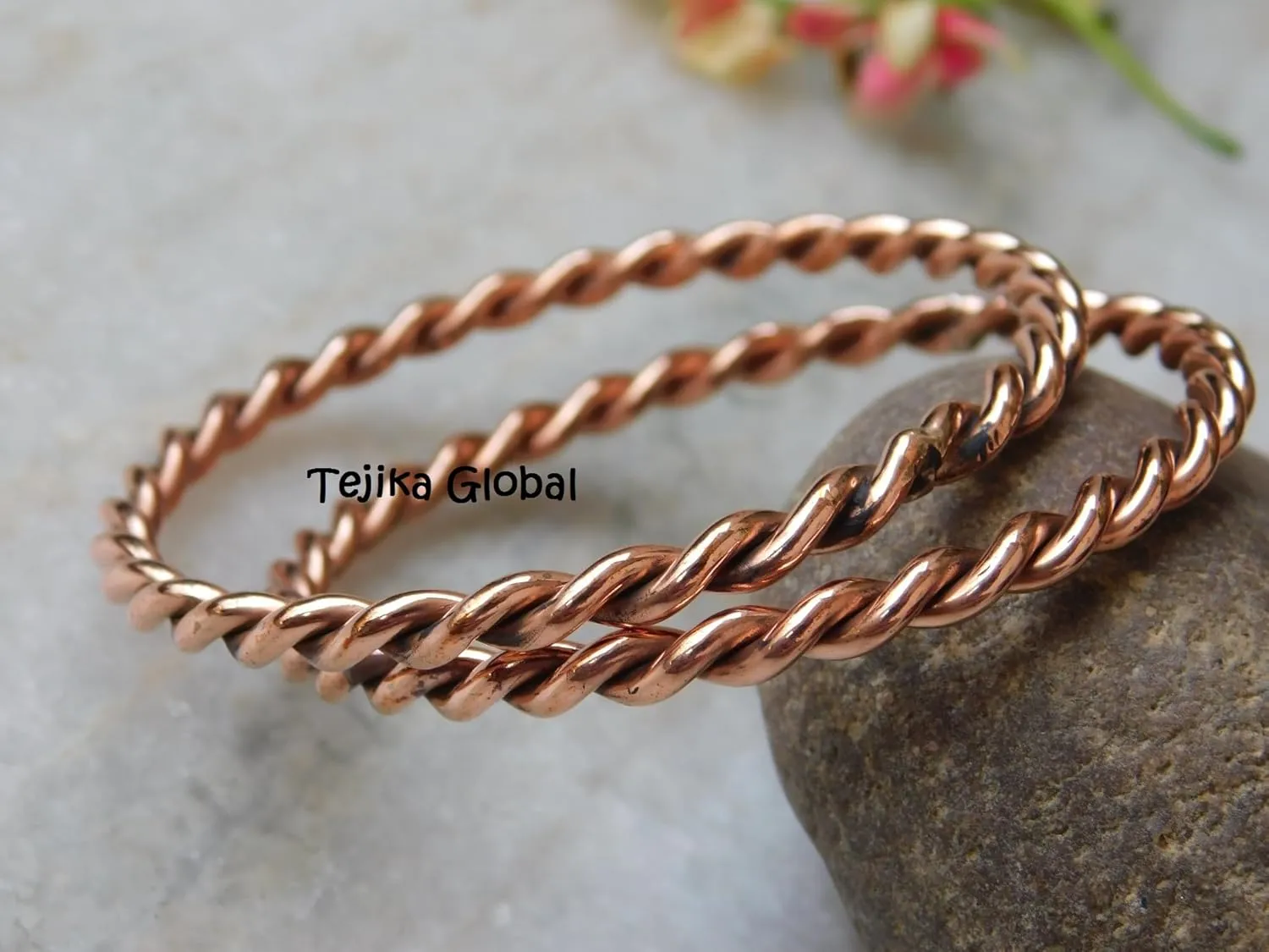 Pure Copper Twisted Tensor Bangle Set 2, Solid Copper Bracelets for Men and Women, Handmade Health Jewelry