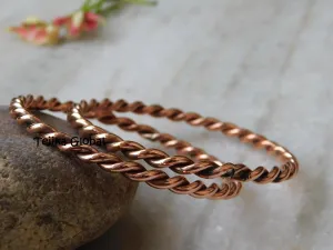 Pure Copper Twisted Tensor Bangle Set 2, Solid Copper Bracelets for Men and Women, Handmade Health Jewelry