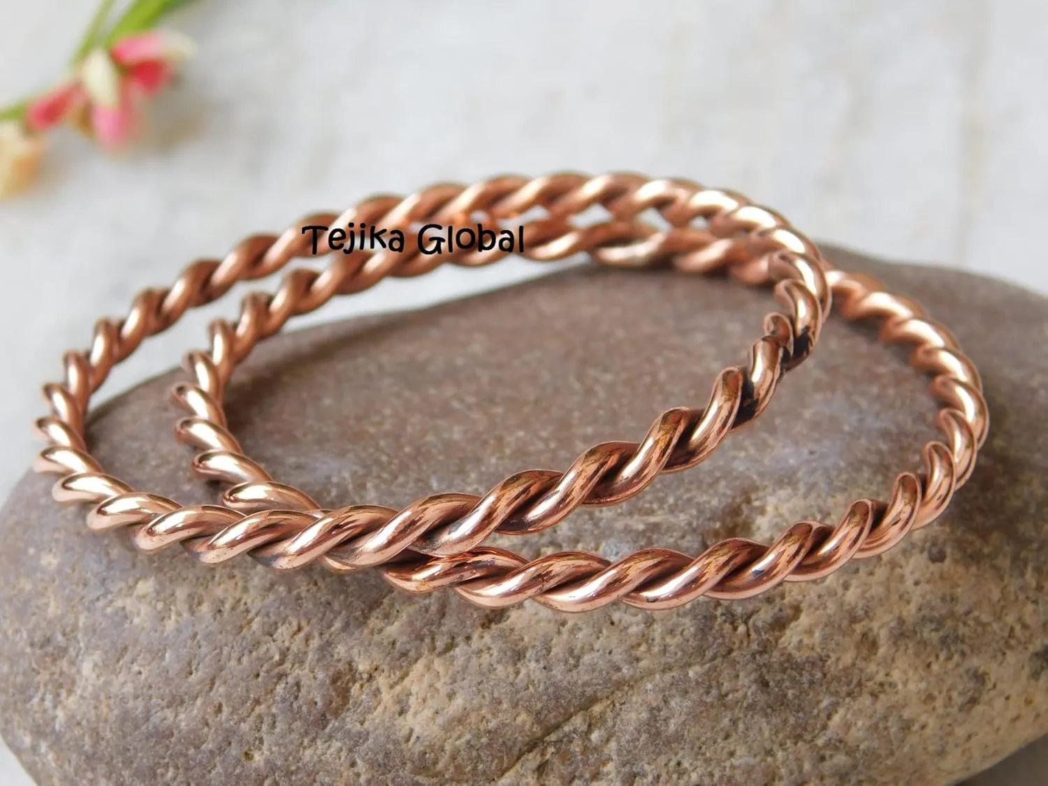 Pure Copper Twisted Tensor Bangle Set 2, Solid Copper Bracelets for Men and Women, Handmade Health Jewelry