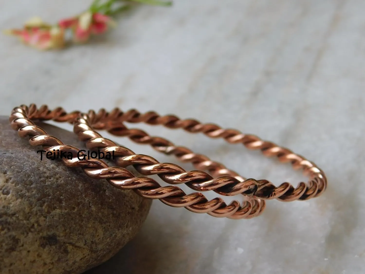 Pure Copper Twisted Tensor Bangle Set 2, Solid Copper Bracelets for Men and Women, Handmade Health Jewelry