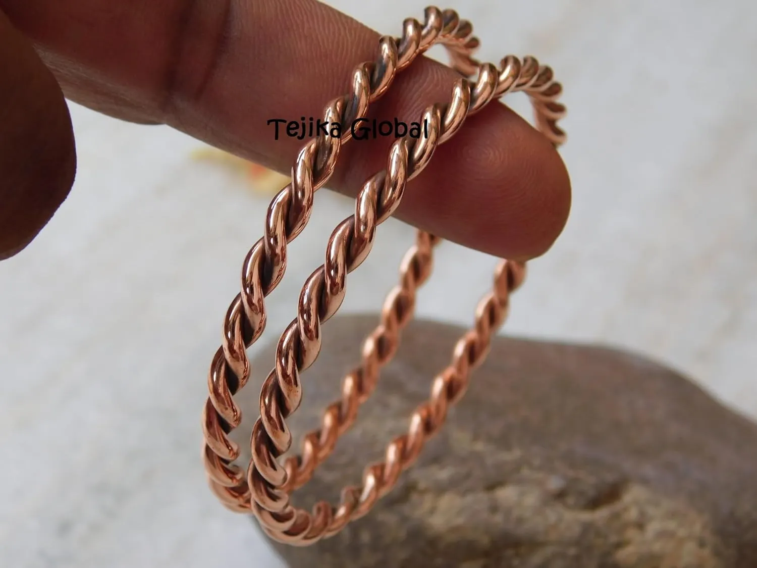 Pure Copper Twisted Tensor Bangle Set 2, Solid Copper Bracelets for Men and Women, Handmade Health Jewelry