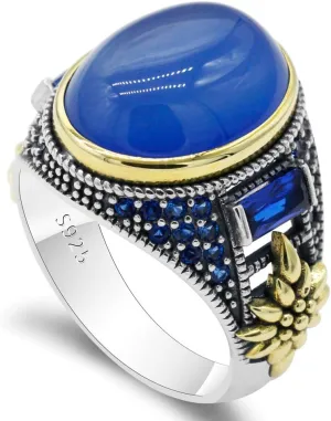 Qida Solid 925 Sterling Silver Ring for Men Onyx Stone Ring Turkish Handmade Agate Silver Luxury Vintage Men's Ring