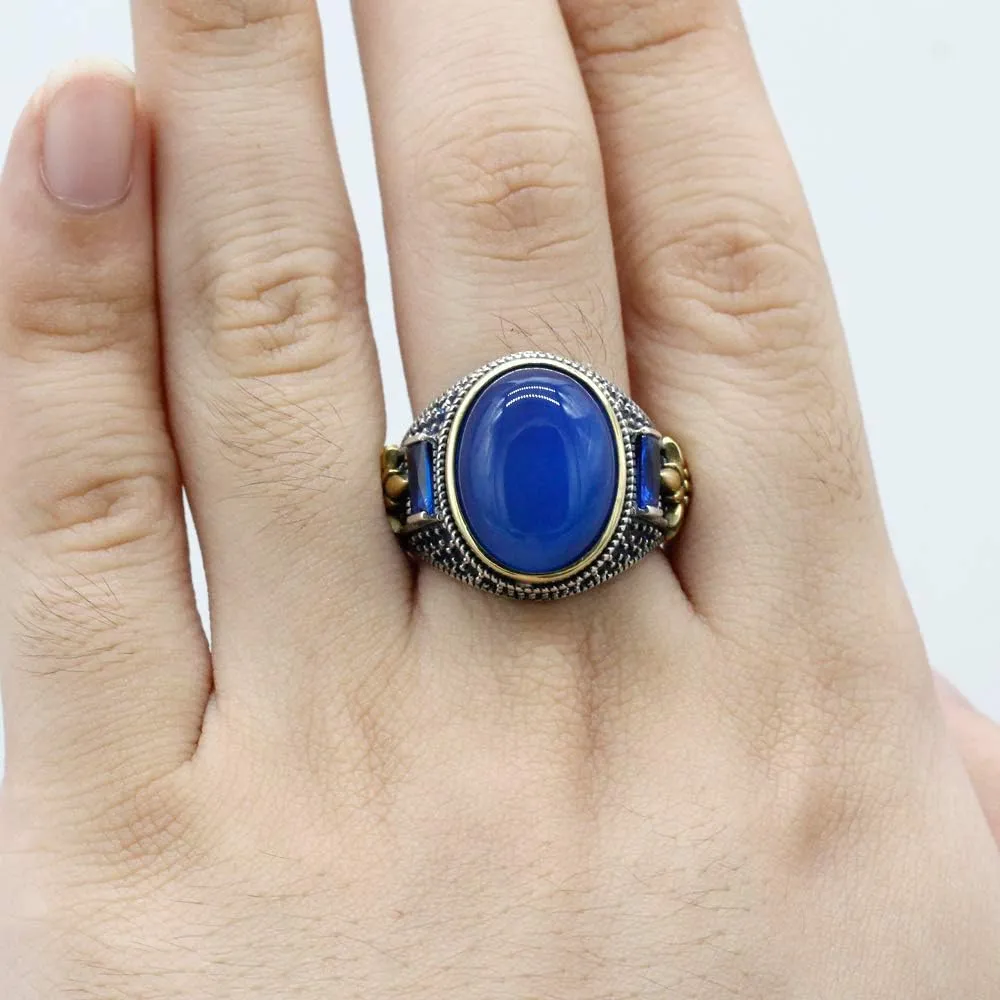 Qida Solid 925 Sterling Silver Ring for Men Onyx Stone Ring Turkish Handmade Agate Silver Luxury Vintage Men's Ring