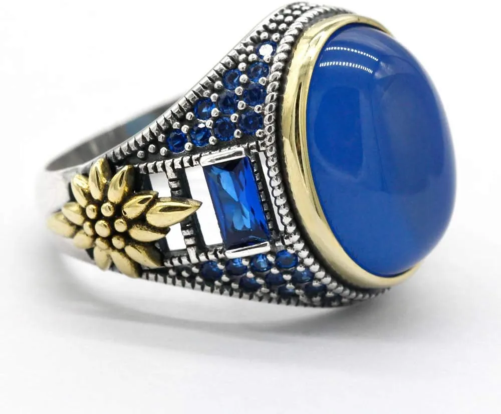 Qida Solid 925 Sterling Silver Ring for Men Onyx Stone Ring Turkish Handmade Agate Silver Luxury Vintage Men's Ring