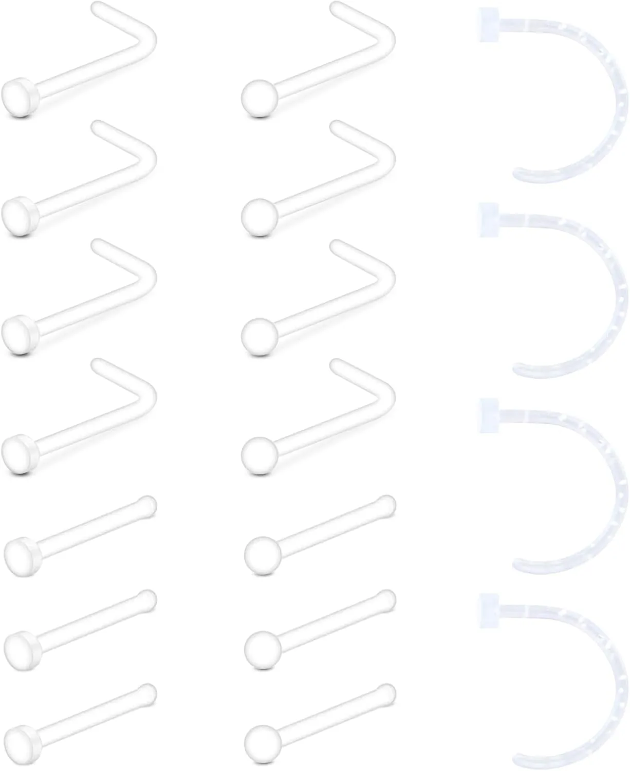 QWALIT 20g 18g Clear Nose Studs for Work Clear Nose Rings for Work Clear Nose Piercing Plastic Nose Rings for Surgery Invisible Nose Ring Retainer Clear Nose Ring Spacers Nose Retainers
