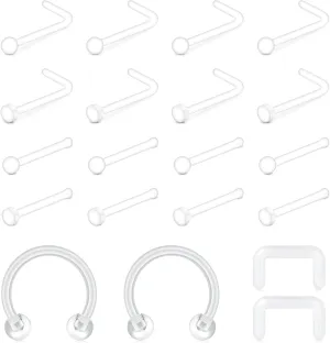QWALIT Clear Nose Studs for Work Clear Nose Rings for Work Clear Nose Piercing Plastic Nose Rings for Surgery Invisible Nose Retainer Clear Cartilage Earring Clear Earrings for Sports Septum Retainer