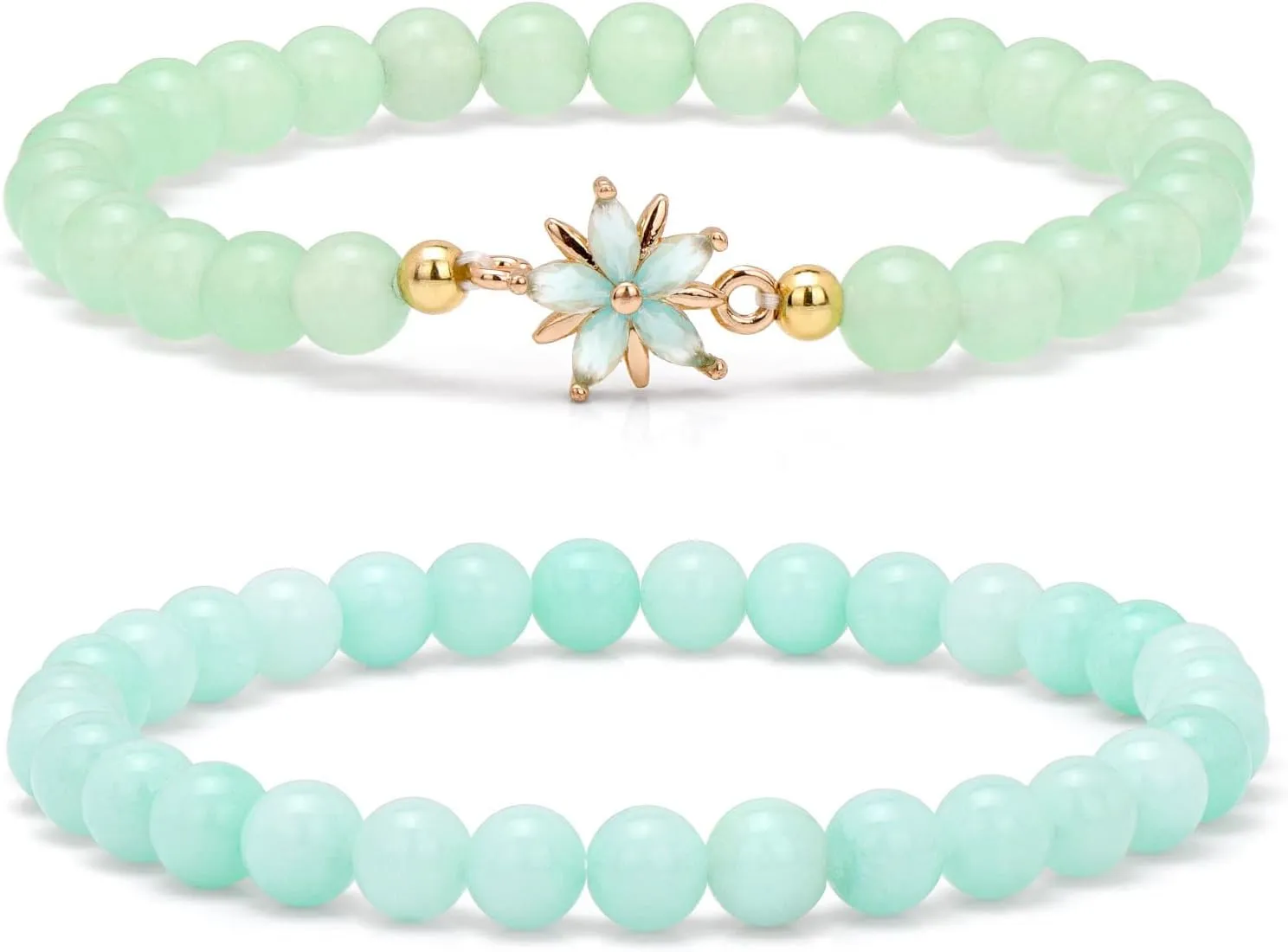 Raicegs 2Pcs Flower Crystal Bracelets for Women Healing Bracelets 6mm Gemstone Bead Cute Charm Stretch Bracelet Jewelry Gifts for Women