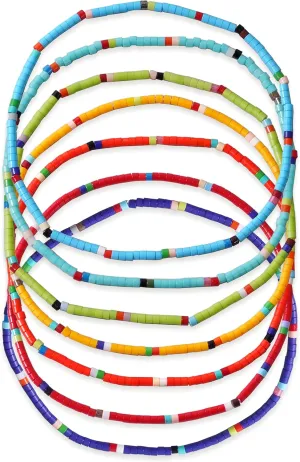 Rainbow Seed Beads Bracelets Stack Set for Women, 7Pcs Stackable Boho Colorful Beaded Stretch Friendship Bracelet Summer Beach Jewelry Gift.