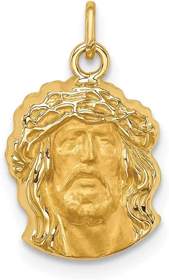 Real 14k Yellow Gold/Small Jesus Brushed Matte Finish Pendant Charm Medal