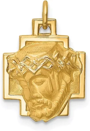 Real 14k Yellow Gold/Small Jesus Cross Brushed Matte Finish Pendant Charm Medal