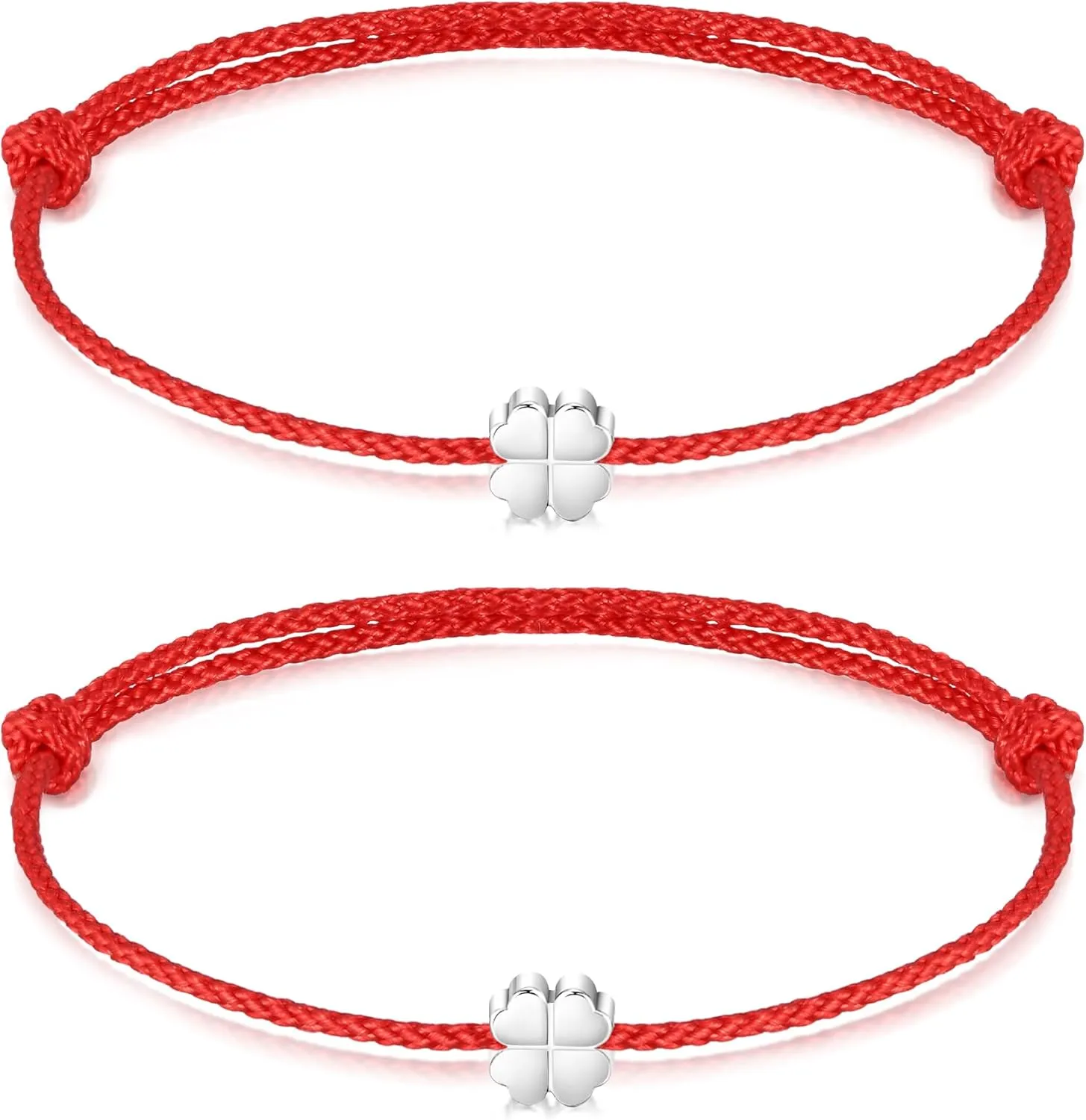 Red Black Bracelet 925 Sterling Silver Charm Clover Bracelet for Women Men - Matching Couple Bracelets | Best Friend Bracelets | Valentines Birthday Gifts, 4.7-8.7"