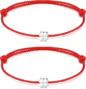 Red Black Bracelet 925 Sterling Silver Charm Clover Bracelet for Women Men - Matching Couple Bracelets | Best Friend Bracelets | Valentines Birthday Gifts, 4.7-8.7"