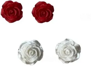 Red White Rose Flower Stud Dangle Earrings for Women Resin 3D Floral Carved Rose Flower Earrings