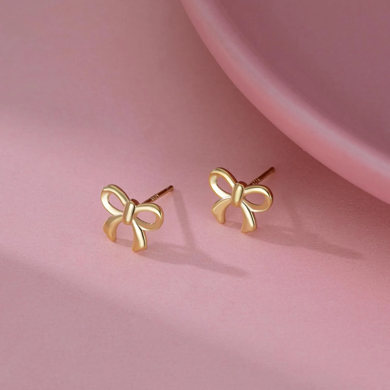 Reffeer Solid 925 Sterling Silver Tiny Bow Studs Earrings for Women Teens Bowknot Studs Earrings