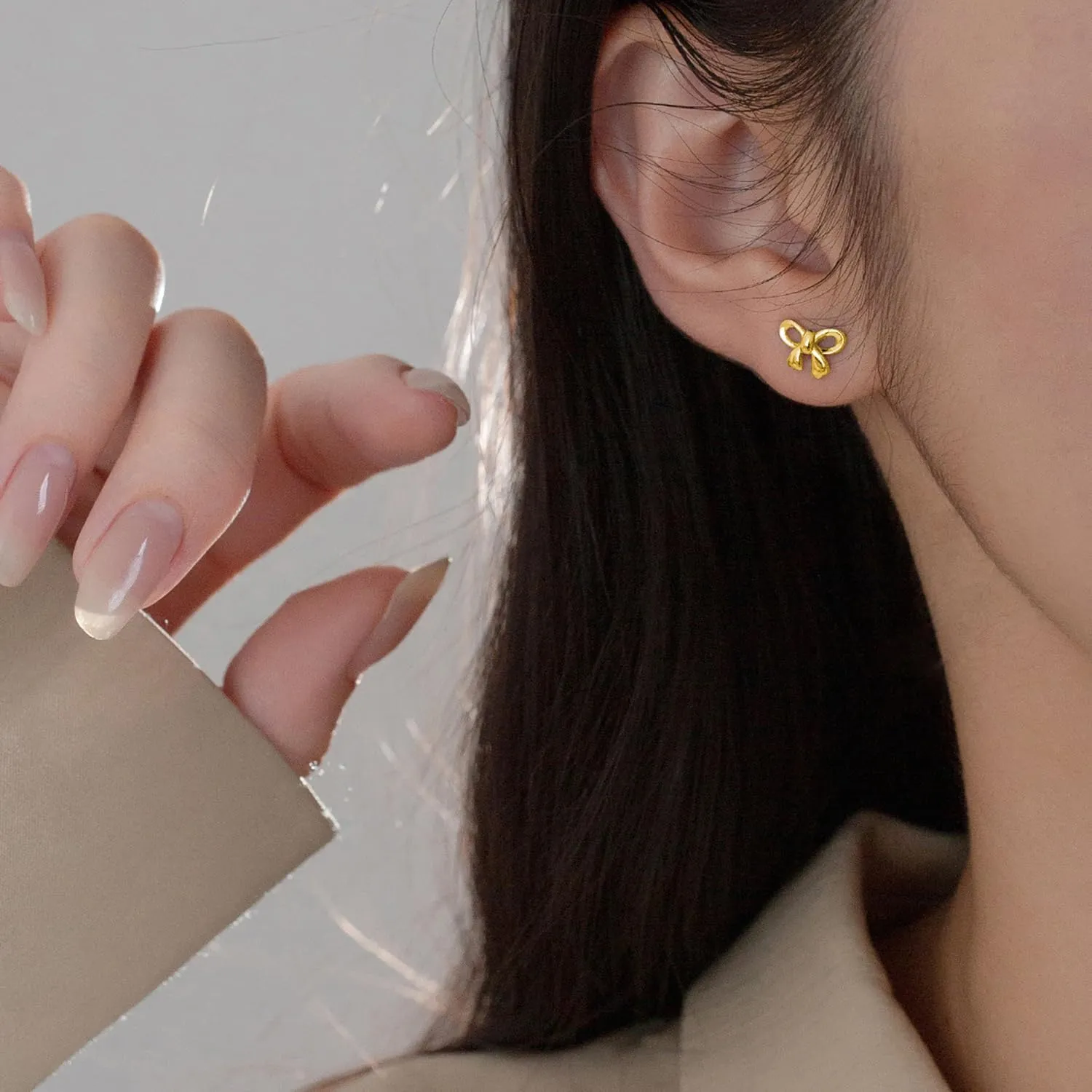 Reffeer Solid 925 Sterling Silver Tiny Bow Studs Earrings for Women Teens Bowknot Studs Earrings