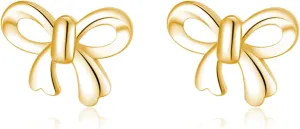 Reffeer Solid 925 Sterling Silver Tiny Bow Studs Earrings for Women Teens Bowknot Studs Earrings