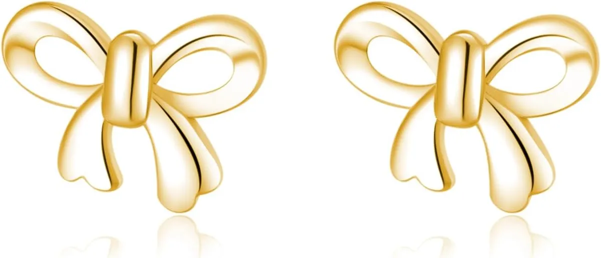 Reffeer Solid 925 Sterling Silver Tiny Bow Studs Earrings for Women Teens Bowknot Studs Earrings
