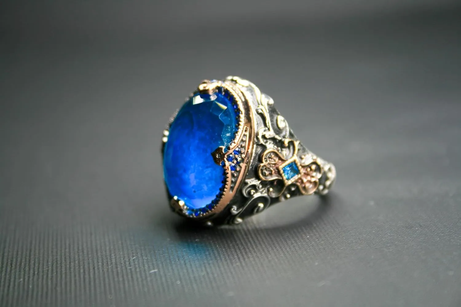 Regal Sterling Silver Ring with Royal Blue Zircon  Intricately Handcrafted Antique-Style Jewelry, Perfect for Men & Women, Sizes 5-15, Elegant Gift for Special Occasions or Daily Wear
