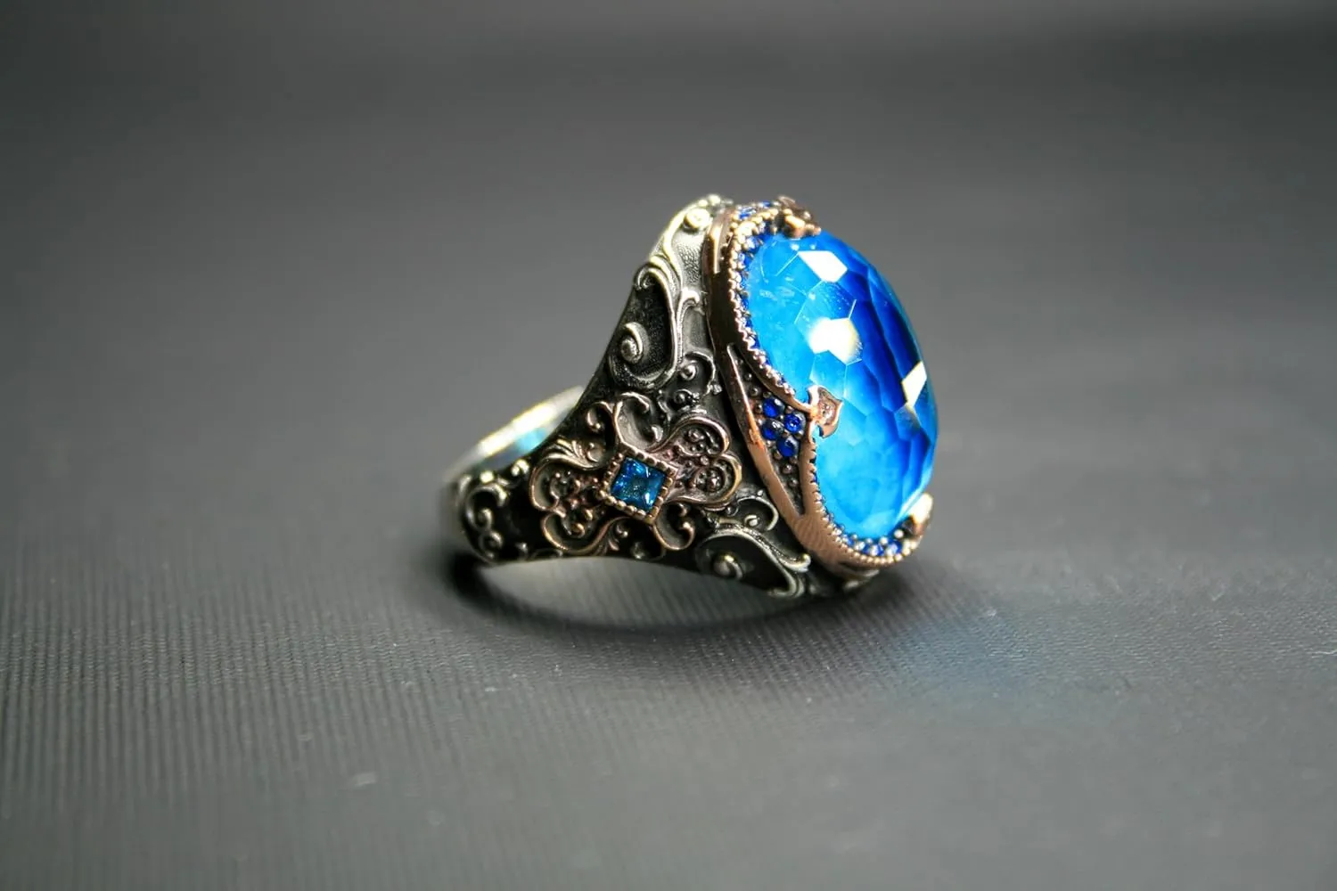 Regal Sterling Silver Ring with Royal Blue Zircon  Intricately Handcrafted Antique-Style Jewelry, Perfect for Men & Women, Sizes 5-15, Elegant Gift for Special Occasions or Daily Wear