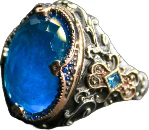 Regal Sterling Silver Ring with Royal Blue Zircon  Intricately Handcrafted Antique-Style Jewelry, Perfect for Men & Women, Sizes 5-15, Elegant Gift for Special Occasions or Daily Wear