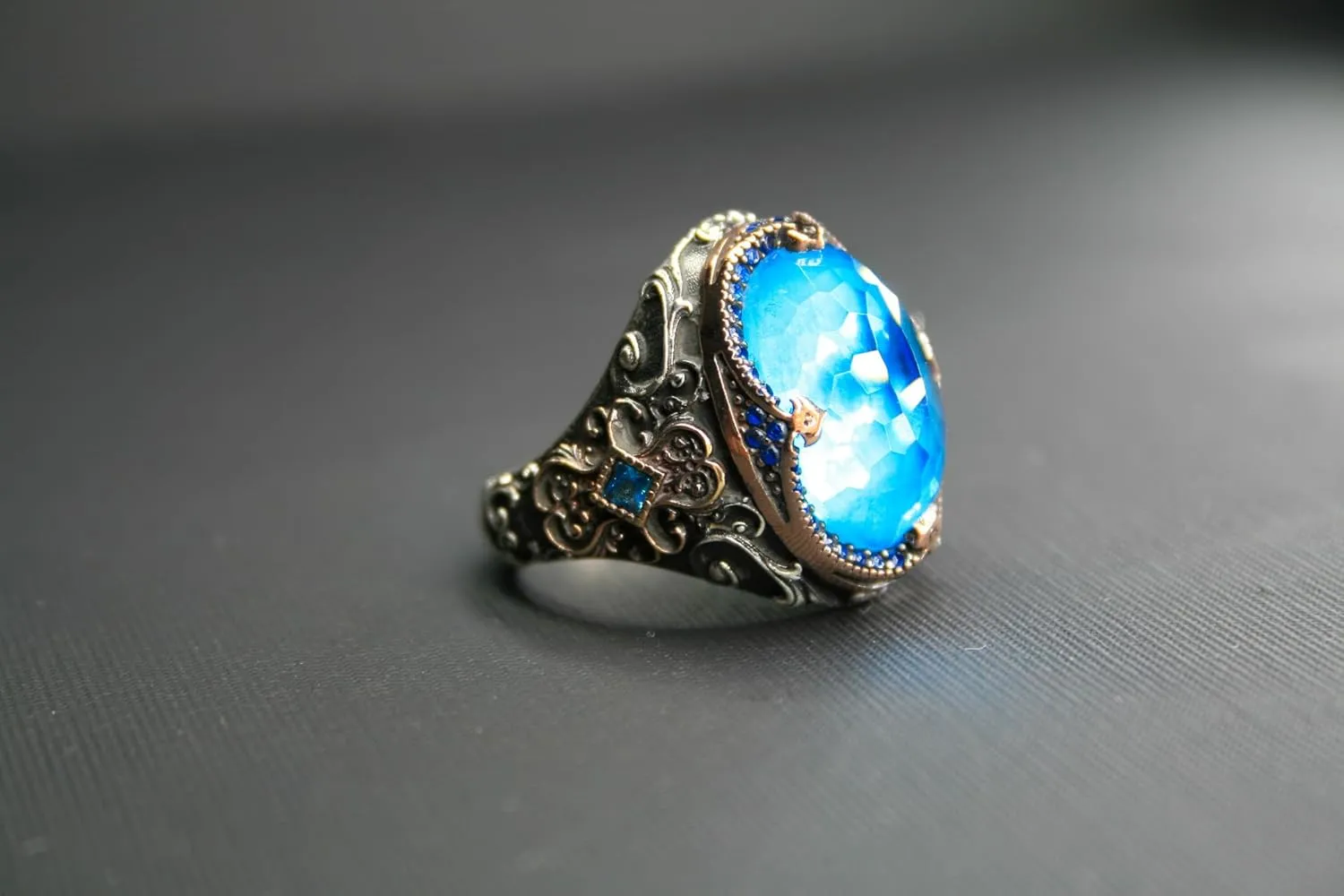 Regal Sterling Silver Ring with Royal Blue Zircon  Intricately Handcrafted Antique-Style Jewelry, Perfect for Men & Women, Sizes 5-15, Elegant Gift for Special Occasions or Daily Wear