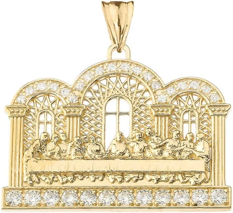 Religious Jewelry Exquisite 10k Yellow Gold Diamond The Last Supper Pendant