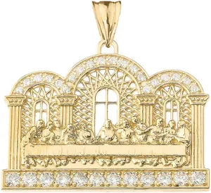 Religious Jewelry Exquisite 10k Yellow Gold Diamond The Last Supper Pendant