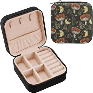 Retro Mushroom Moon Jewelry Box for Women Girls Portable Travel Jewelry Boxes PU Leather Small Jewelry Case for Ring, Earring, Necklace, Bracelet Organizer Storage