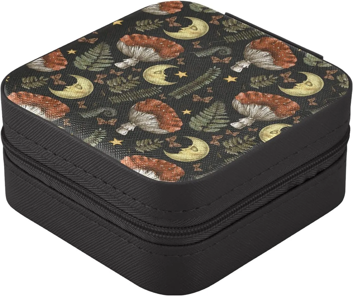 Retro Mushroom Moon Jewelry Box for Women Girls Portable Travel Jewelry Boxes PU Leather Small Jewelry Case for Ring, Earring, Necklace, Bracelet Organizer Storage