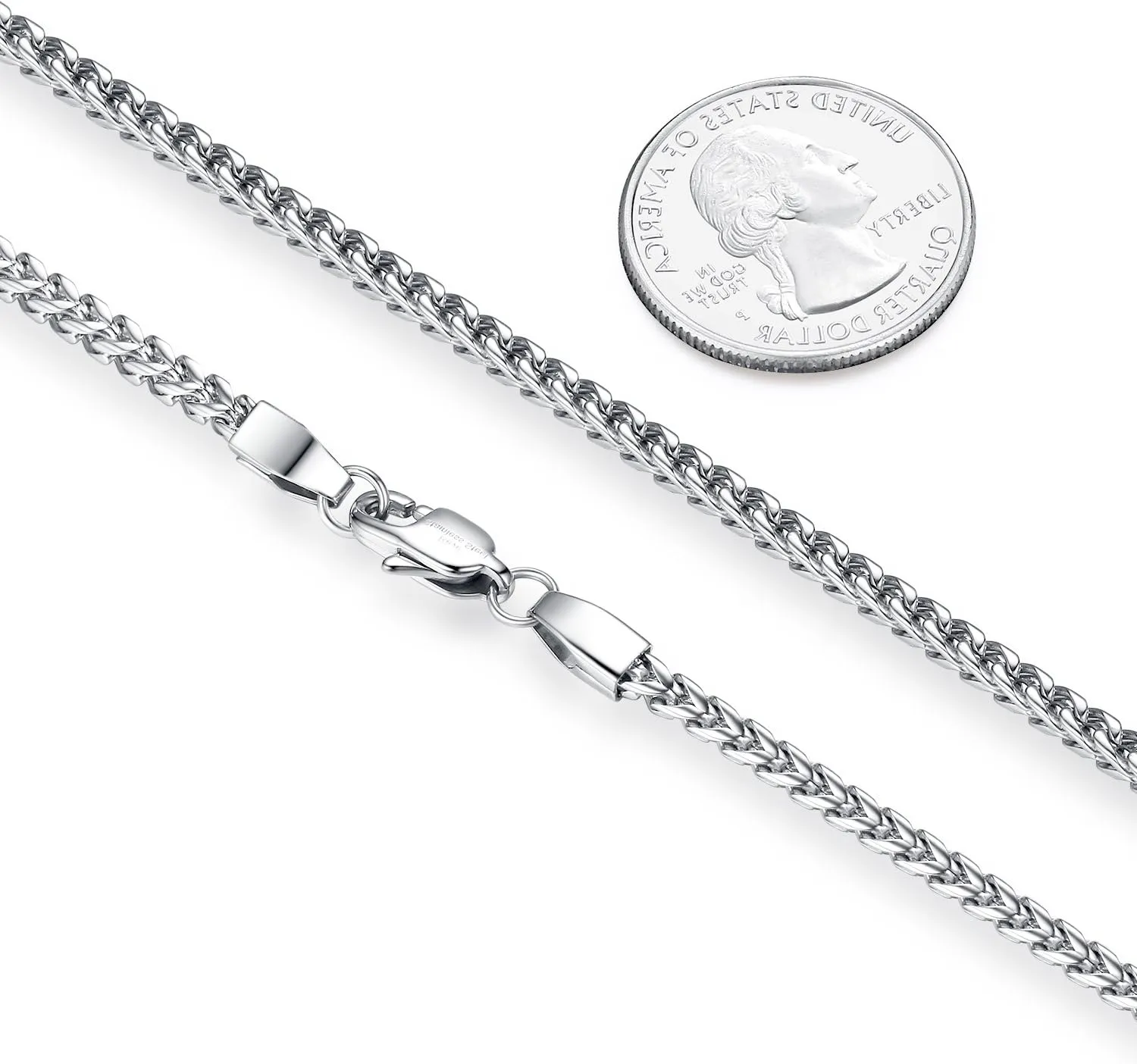 REVEMCN Reve Jewelry 3mm Stainless Steel Franco Chain Necklace for Men and Women, 20-30 Inches