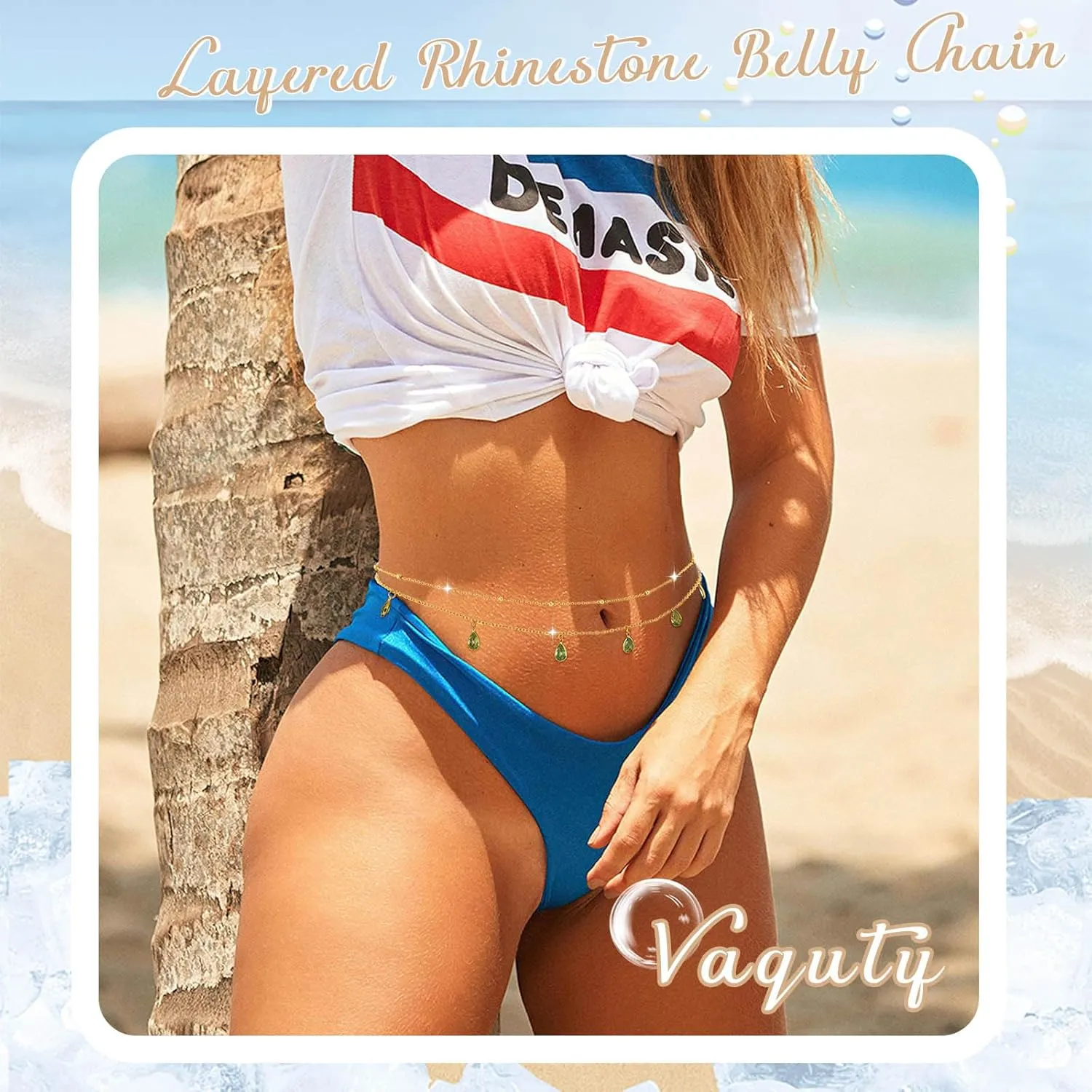 Rhinestone Belly Chain Gold Layered Crystal Waist Chains Adjustable Body Chain Body Jewelry Accessories for Women