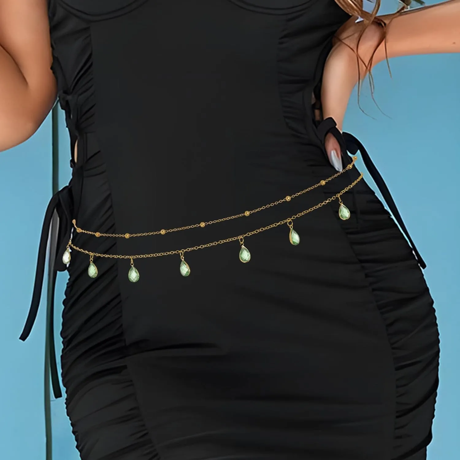 Rhinestone Belly Chain Gold Layered Crystal Waist Chains Adjustable Body Chain Body Jewelry Accessories for Women