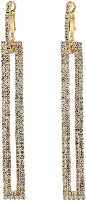 Rhinestone Long Drop Dangle Earrings Geometric Rectangle Cubic Zirconia Earrings for women Girls