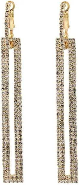 Rhinestone Long Drop Dangle Earrings Geometric Rectangle Cubic Zirconia Earrings for women Girls