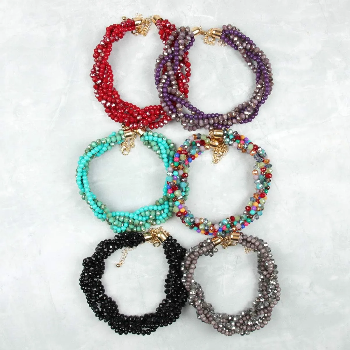 RIAH FASHION Braided Chunky Cluster Bead Bubble Statement Necklace - Multi Strand Twisted Colorful Twisted Bib Collar Acrylic, Sparkly Crystal