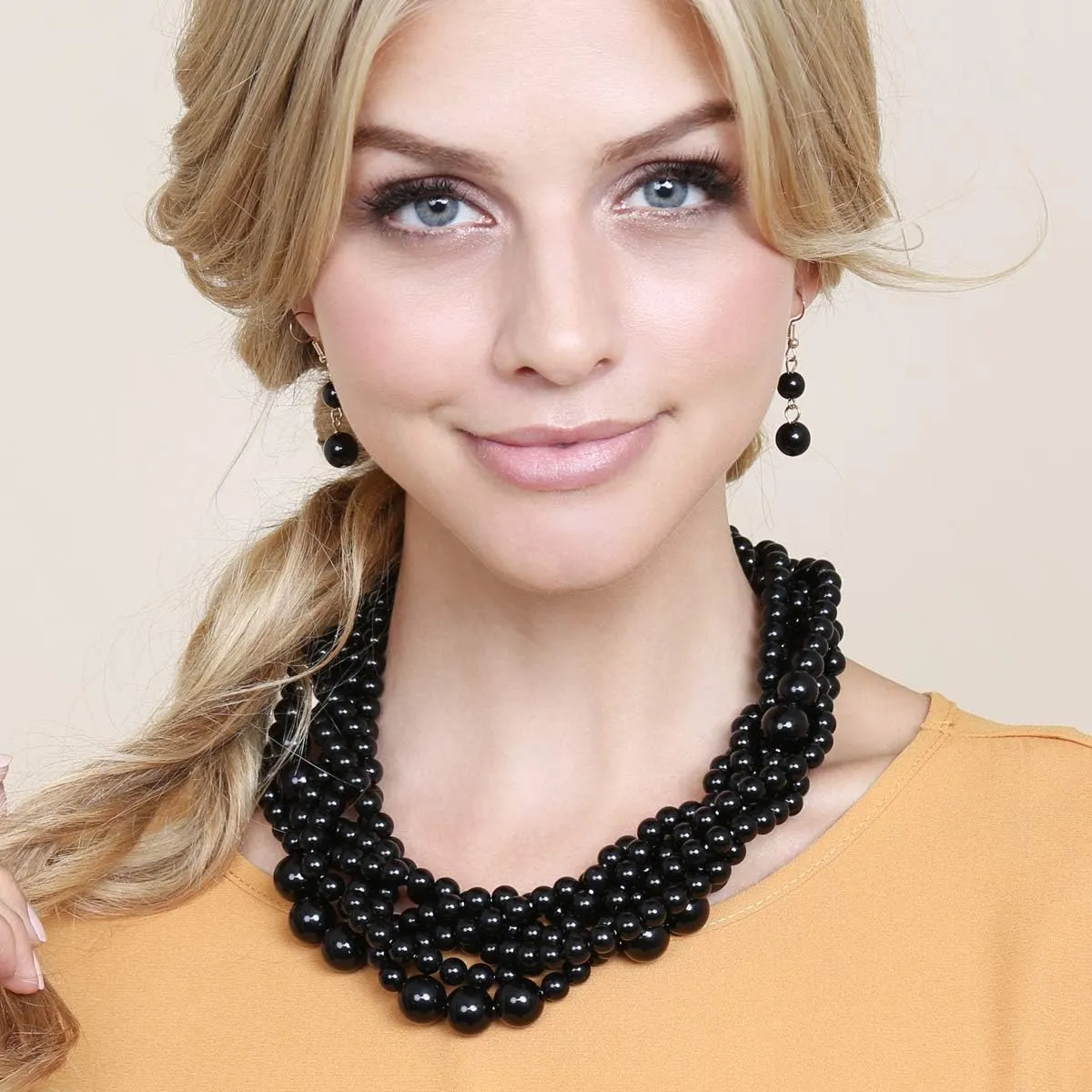 RIAH FASHION Braided Chunky Cluster Bead Bubble Statement Necklace - Multi Strand Twisted Colorful Twisted Bib Collar Acrylic, Sparkly Crystal