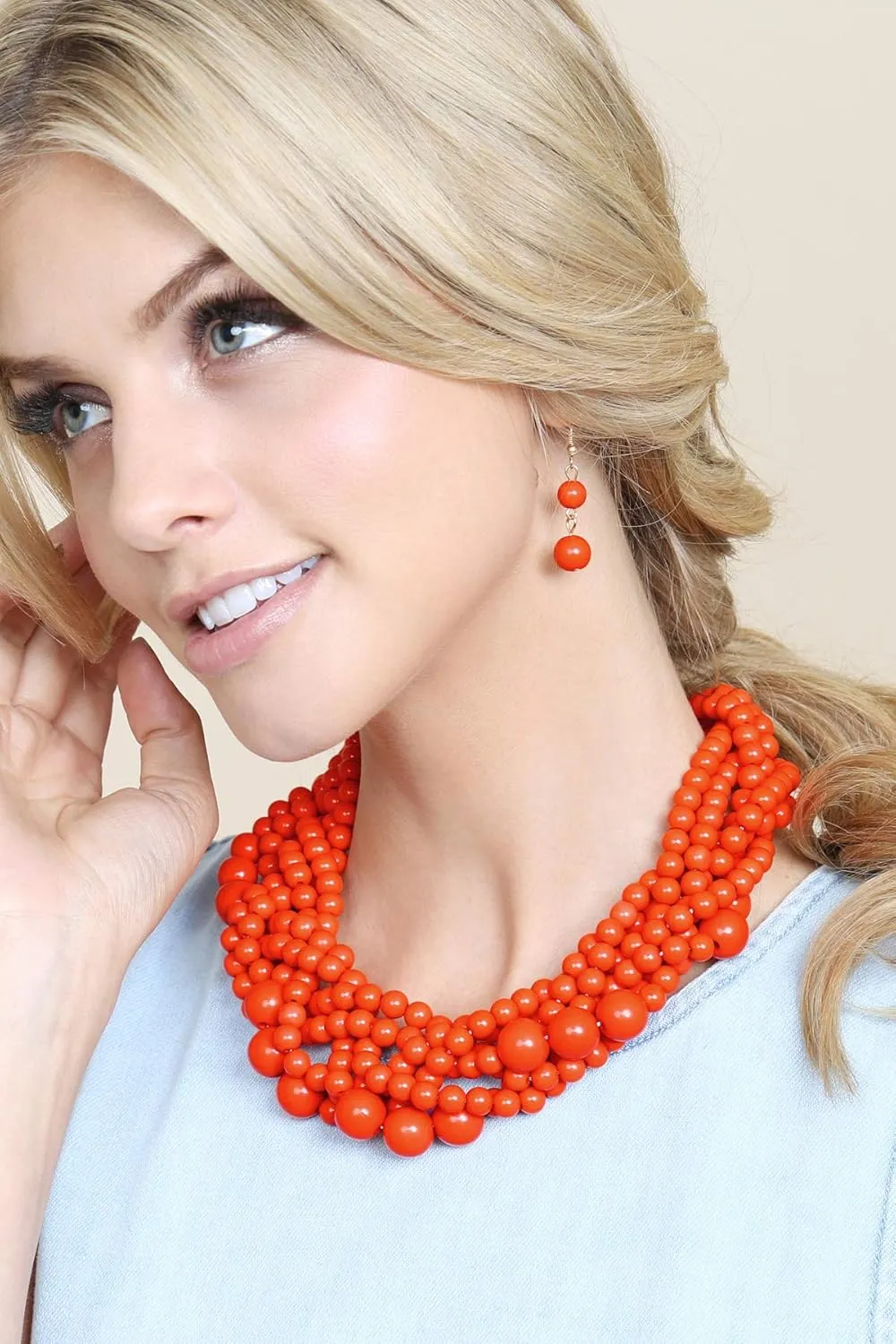 RIAH FASHION Braided Chunky Cluster Bead Bubble Statement Necklace - Multi Strand Twisted Colorful Twisted Bib Collar Acrylic, Sparkly Crystal