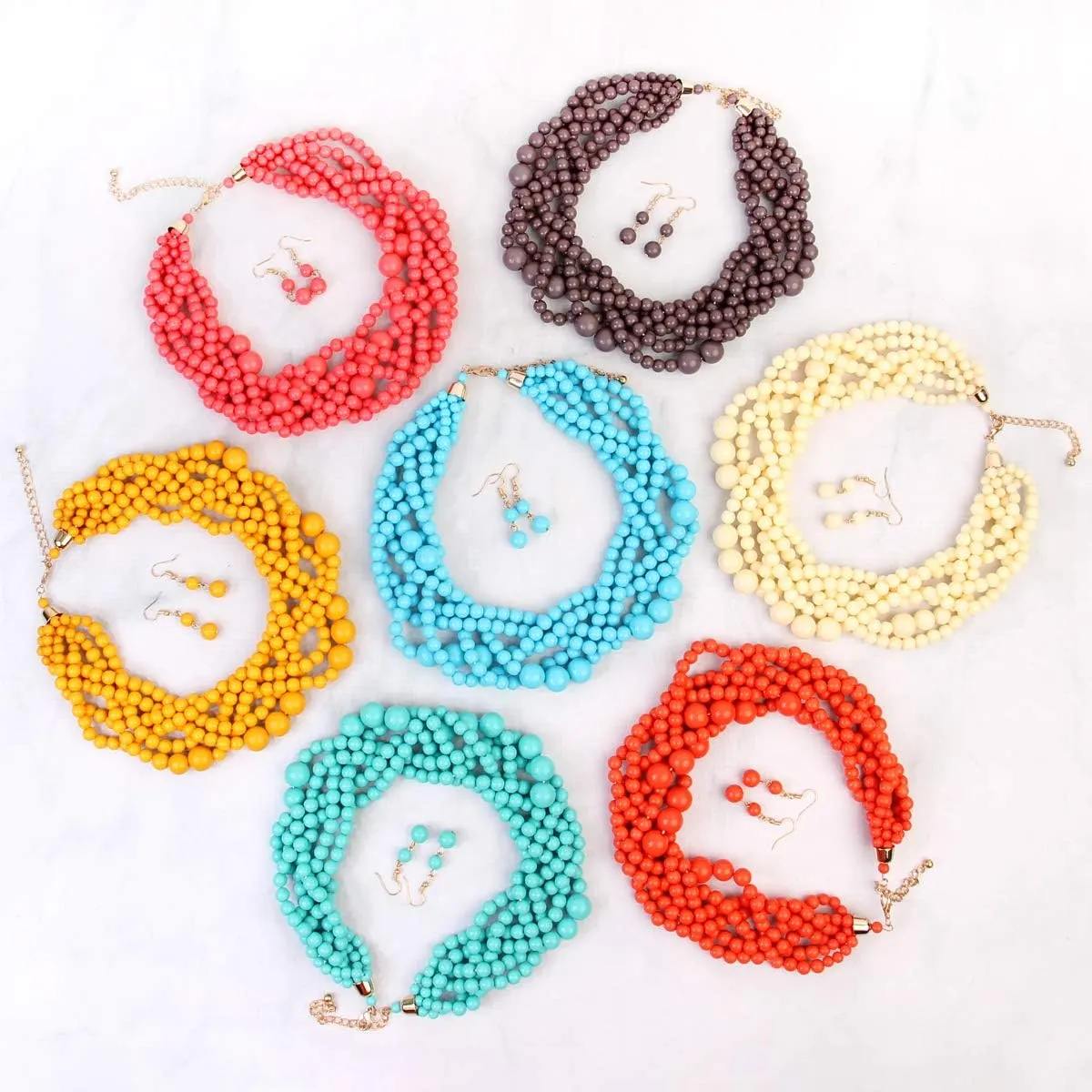 RIAH FASHION Braided Chunky Cluster Bead Bubble Statement Necklace - Multi Strand Twisted Colorful Twisted Bib Collar Acrylic, Sparkly Crystal